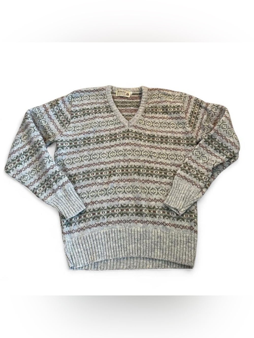 Kiltmaker Women’s Fair Isle 100% Scottish New Wool V-Neck‎ Sweater Size Large